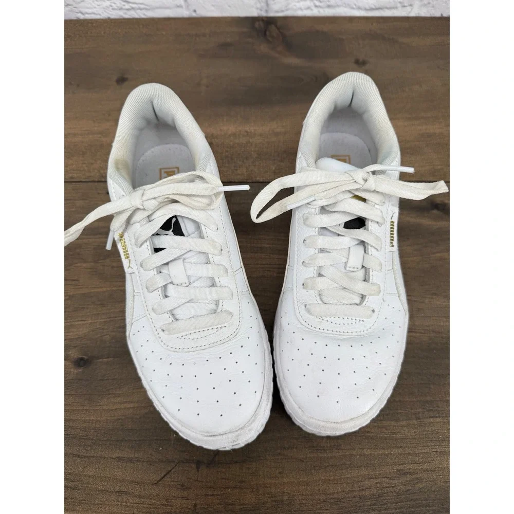 Puma Cali Wedge Womens White Leather Chunky Platform Sneakers Size 7.5